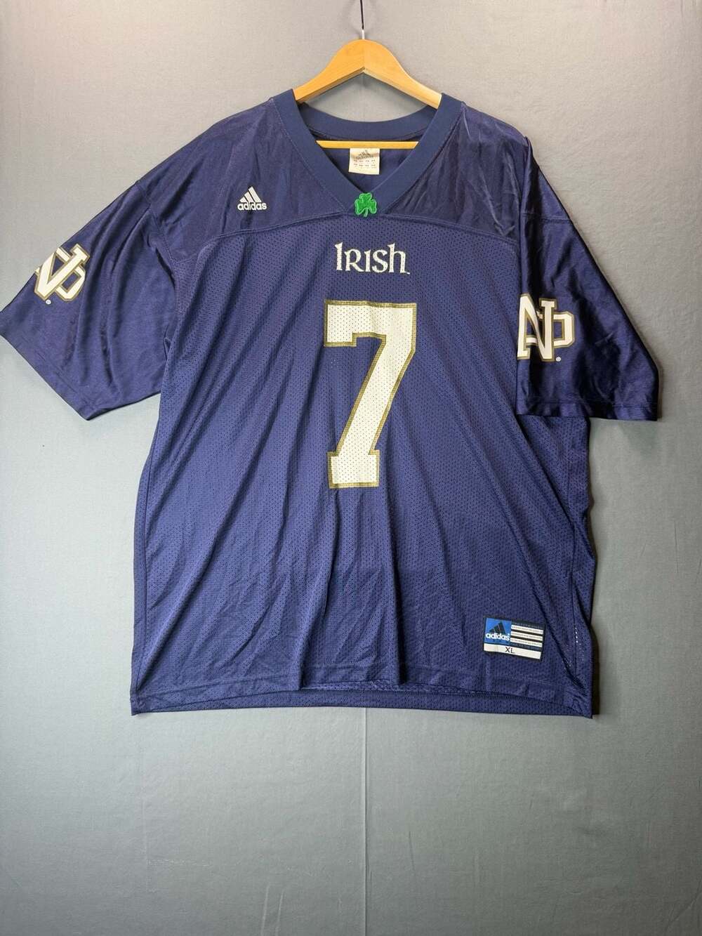 Vintage Adidas Notre Dame Fighting Irish 7 Football Jersey Size XL Blue NCAA